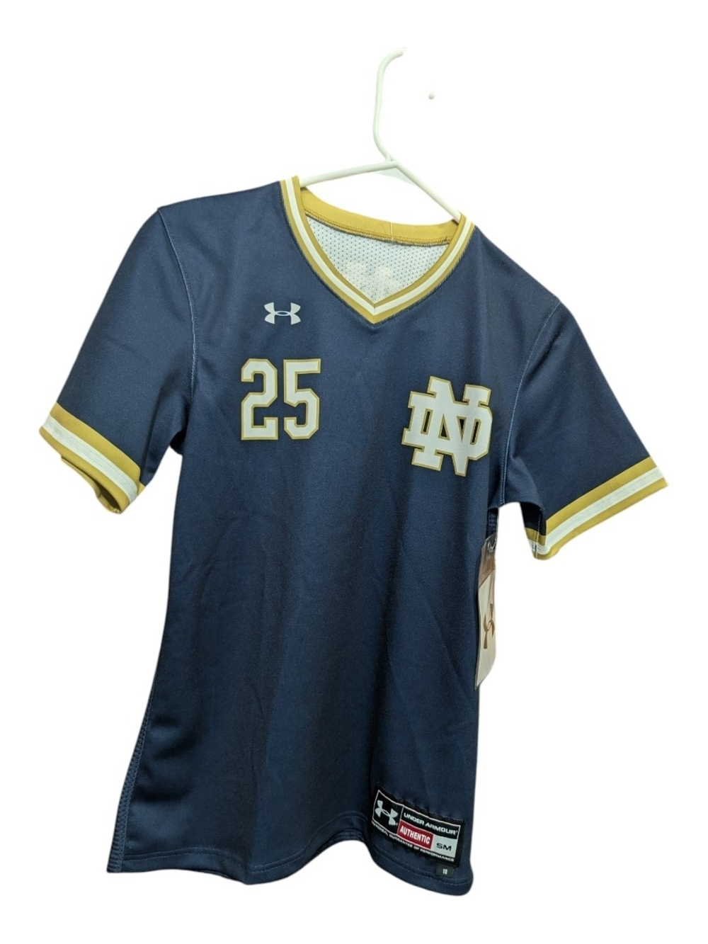 Under Armour Women's Notre Dame #25 Athletic Jersey Sz S Navy Blue Gold
